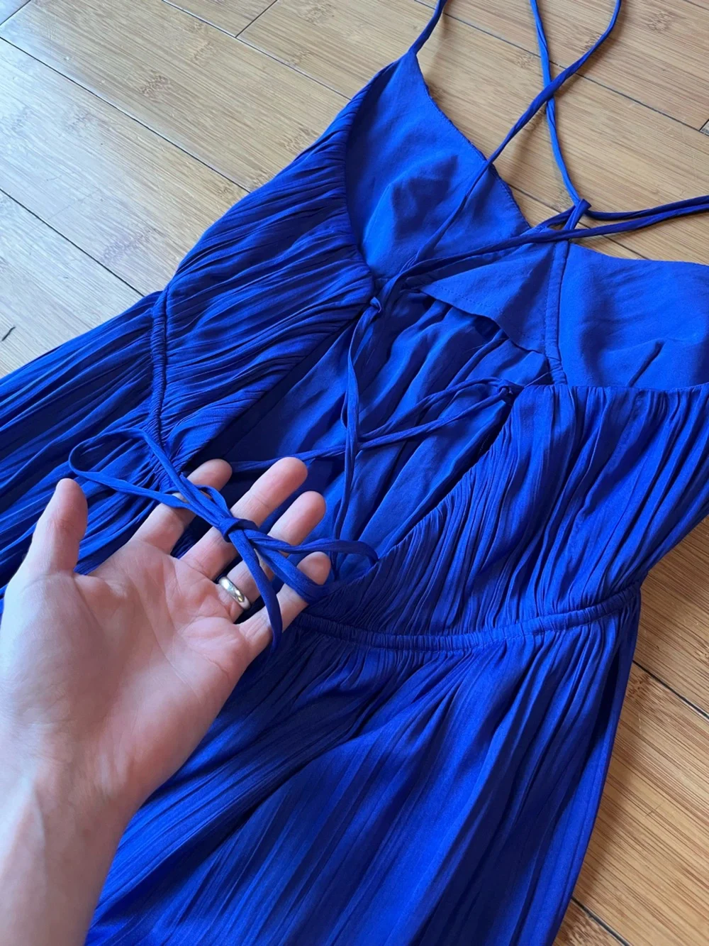 Anthropologie Cobalt Blue Halter Tie Back Draped Maxi Dress - Picture 11 of 12